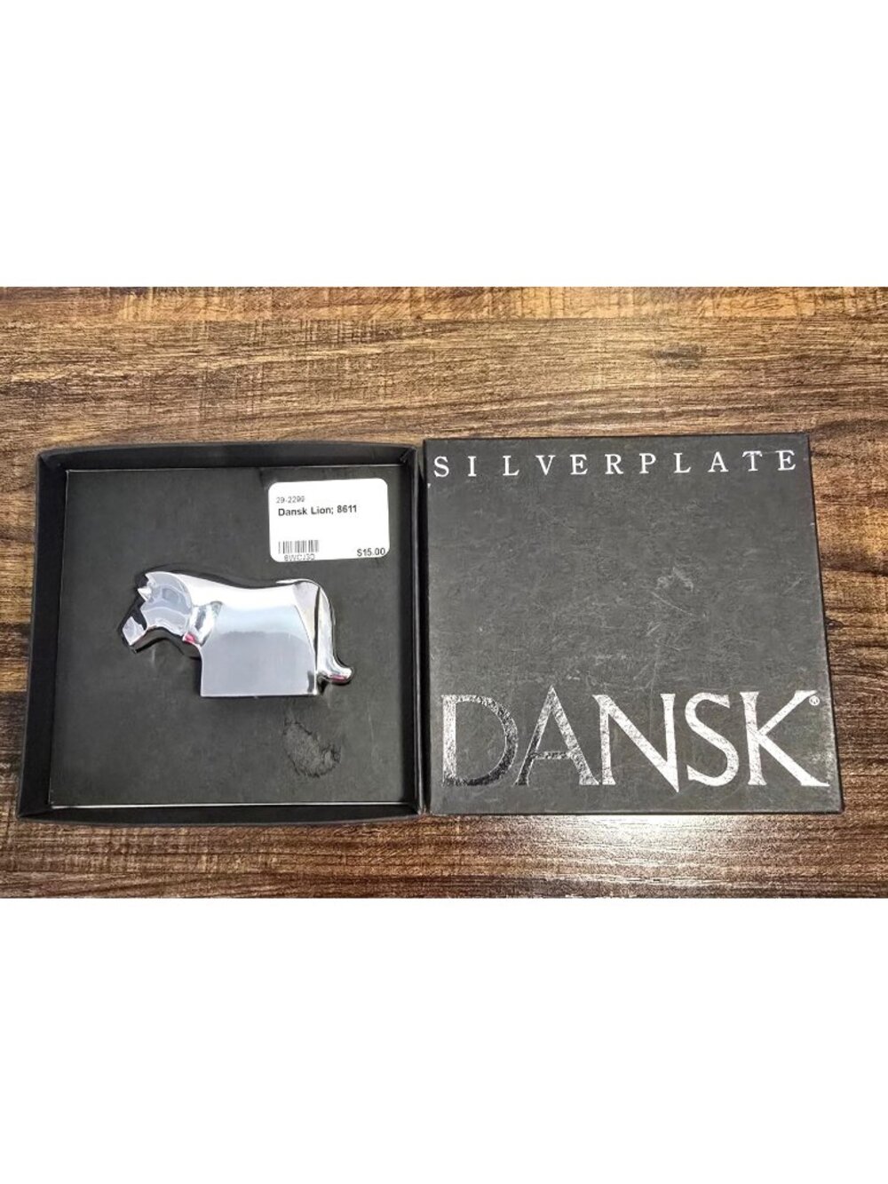 Dansk Silverplate Lion MCM Modernist Paperweight In Original Box